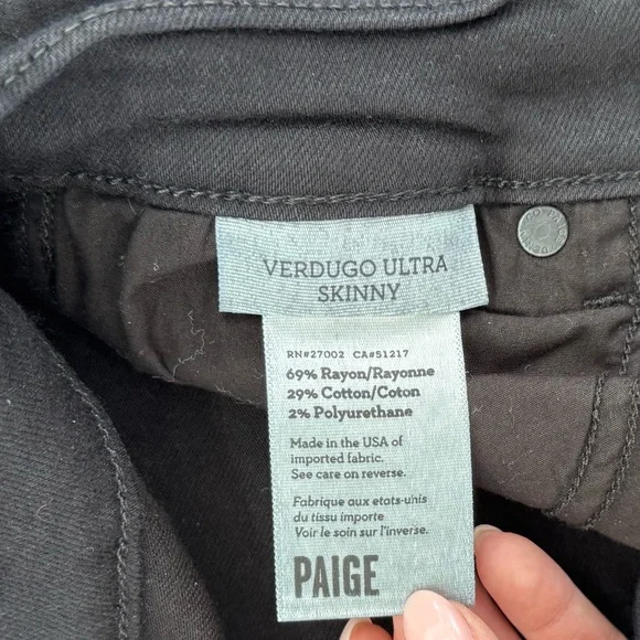Paige Verdugo Ultra Skinny Black Jeans Size 28 - Picture 3 of 5